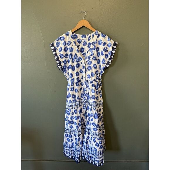 Abercrombie & Fitch Womens Blue White Short Sleeve Slip Dress Size Medium Petite - Picture 1 of 3